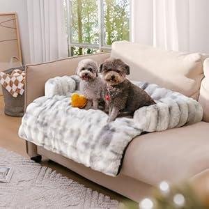 FUNNY FUZZY Pet Fluffy Fuzzy Couch Cover, Calming Washable Dog Bed Sofa Protector Pets Mat for Small Medium Dogs and Cats (Tie-dye Grey, 33.45 × 28.35 × 5.51 in)