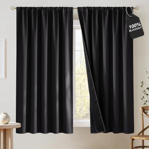 NICETOWN Black Out Curtains 63 inch Long, Rod Pocket 100% Blackout Window Treatment Thermal Curtains Room Darkening Drapes for Bedroom, W52 x L63, 2 Panels