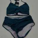 ZAFUL Women's Ruched High Waisted Tankini Swimsuit Criss Cross Bikini Set Tummy Control Bathing Suit (Deep Green, Large)