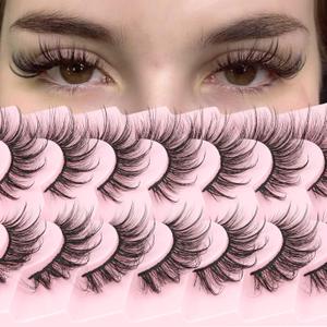 Geeneiya Lashes Wispy Mink Natural Eyelashes Spikes Lash Extensions Look Fluffy False Eyelashes 18mm Long Strip Lashes Cat Eye Eyelashes Fairy Look 7 Pairs Multipack
