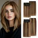 S-noilite 4 pieces Clip In Short Hair Extensions 100% Remy Human Hair Invisible Mini Short Clip in Hairpiece for Women with Thinning Hair Medium Brown Mixed Dark Blonde 6 inch&8 inch
