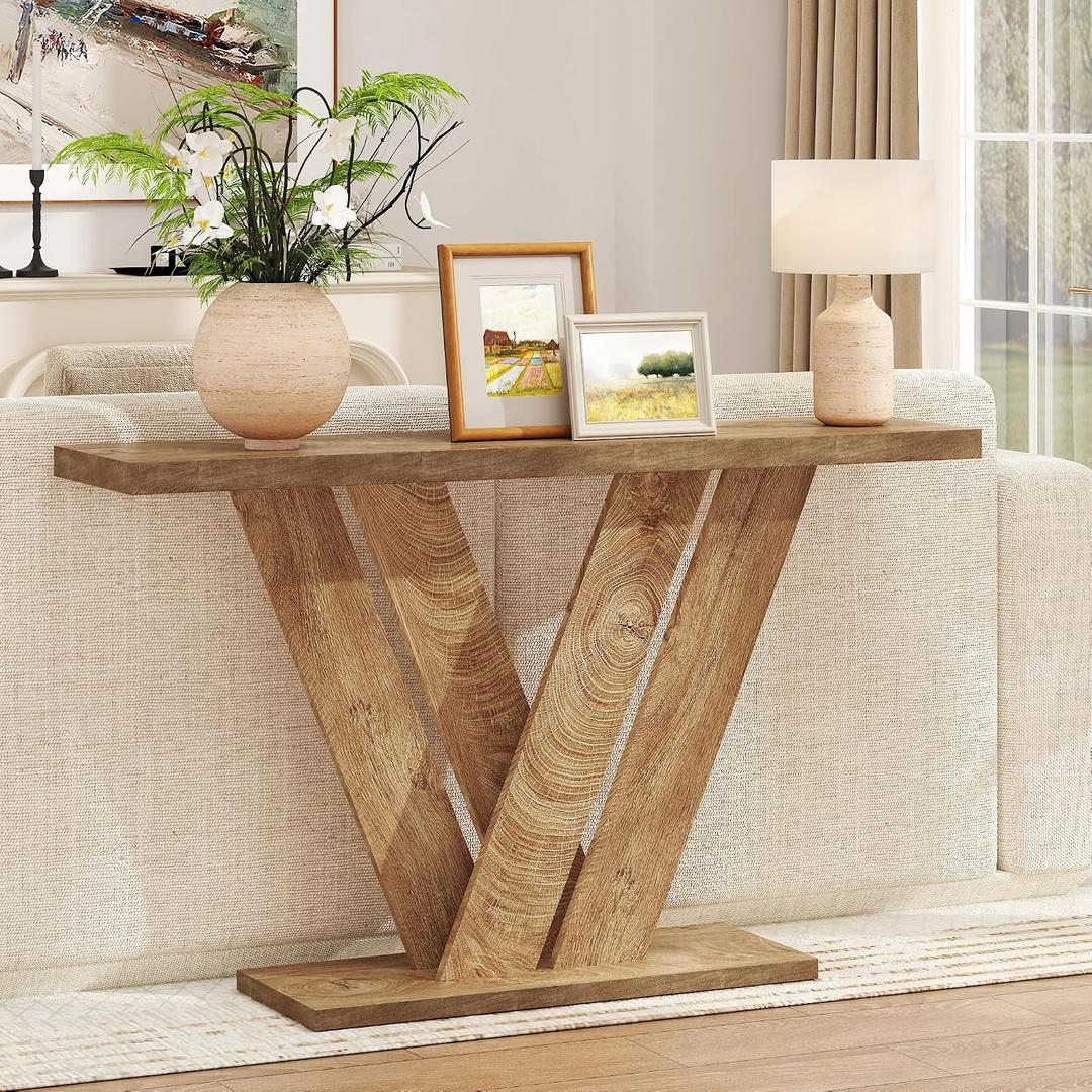 karlott 51 Inch Console Table, Modern V-Shaped Entryway Table, Wood Sofa Table Behind The Couch for Living Room, Hallway, Entrance, Foyer, Easy Assembly, Brown