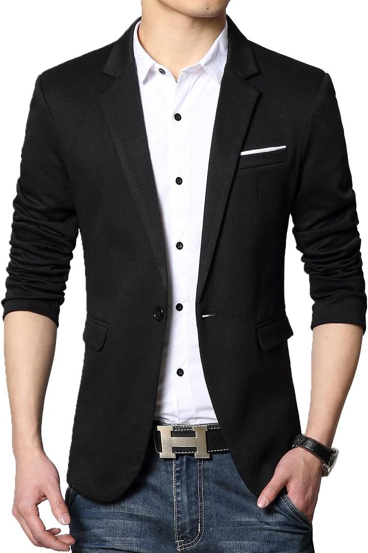 Men's Fit Casual One Button Blazer Jacket (Black, S)