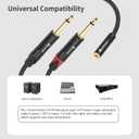 Devinal 3.5mm to Dual 1/4 Y Splitter Cable, 1/8" Female TRS to Dual 6.35mm TS Male Adapter, Female Mini Jack Stereo to 2 Quarter inch Mono Converter 1 feet