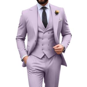 Mens Suit Slim Fit 3 Piece Double Breasted Suit Men Formal Tuxedo Set Casual Wedding Prom Groom Suits, XXL