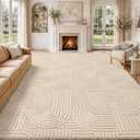 8x10 Area Rugs for Living Room: Washable Neutral Bedroom Carpet Beige