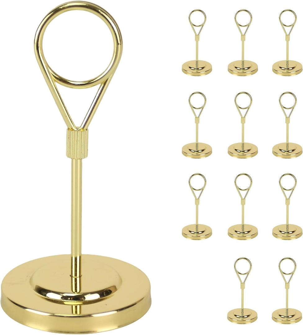BARsics 12pcs Gold Premium Table Place Card Holders with Weighted Base Stand and Clip