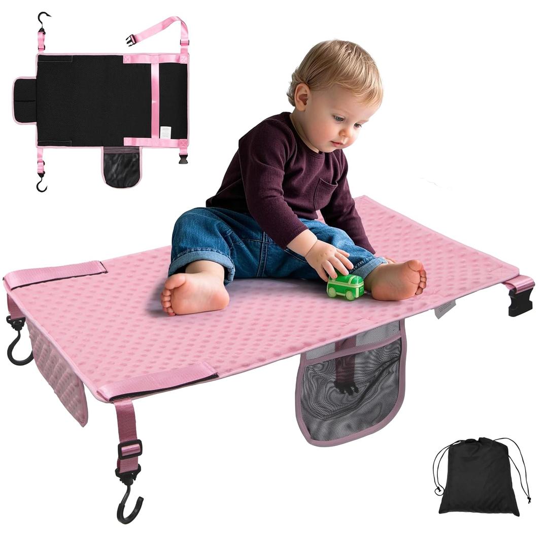 Toddler Airplane Bed, Soft Airplane Seat Extender for Kids, Baby Flight Portable Hammock Bed with Fasten Hook and Insert, Airplane Travel Essentials Kids, Anti-Slip - Dot, Pink