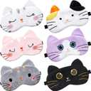 Vicenpal 6 Pcs Kids Sleep Mask Cute Cat Animal Sleeping Eye Cover Soft Lightweight Eyeshade Kawaii Sleeping Mask Funny Cat Blindfolds for Women Girls Teens Kitty Slumber Birthday Party Favors