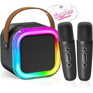2026 Newest Mini Karaoke Machine for Kids Girls & Boys - Portable Bluetooth Speaker with 2 Wireless Microphones - Kids Birthday Gifts for Ages 4-10 - Kids' Instrument Accessories - Black