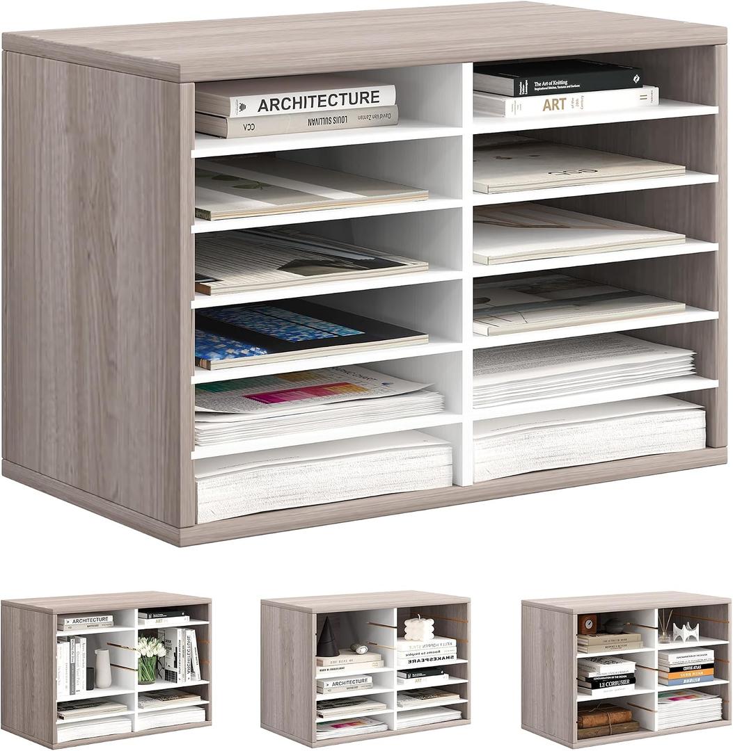 Alpeir Classroom Mailbox 12 Slots with Removable Shelves, Retro Grey/White
