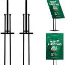 ONCEMORE Heavy Duty Sign Stand, Floor Poster Board Stand, Adjustable Metal Sign Holder Height Up to 60 Inches and 180° Rotation Display Standing Pedestal for Board & Foam, Black