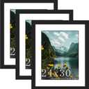 Picrit 24x30 Picture Frame 3 Pack, Black Poster Frame, Display Poster 18 x 24 with Mat or 24x30 without Mat for Horizontal or Vertical Wall Mounting