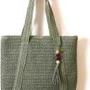 Large Straw Woven Bag for women, Straw Beach Tote Bag with Tassels, Boho Summer Shoulder Handbags for Vacation