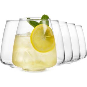 Libbey Stackable Stemless Wine Glasses Set of 6, Tapered Bulb Shaped All Purpose Wine Glass Set, Dishwasher Safe Glass Wine Glasses, Cocktail