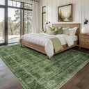9x12 Washable Area Rug Green Vintage Rug for Living Room Bedroom Low Pile Soft Non-Slip Boho Rug for Under Table Boho Distressed Retro Carpet for Bedroom Kitchen Office Dining