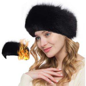 Loritta Womens Winter Headbands Faux Fur Headband Elastic Ear Warmers Furry Ear Muffs,Black (Black)