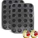 2 Pack Premium Bakeware 24-Cup, Mini Muffin Pan, Dishwasher Oven Safe (Black, Steel)