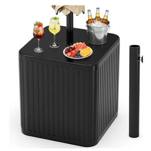 Outdoor Umbrella Stand, Free-Standing Umbrella Side Tables, Patio Umbrella Water Fill Base, Fluted Outdoor Side Table Umbrella Stand, Black | Free-Standing