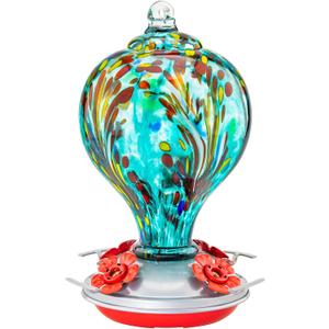 Hummingbird Feeders 32OZ Glass Hummingbird Feeder with Ant Moat, Yard Porch Decor (Teal Blue)
