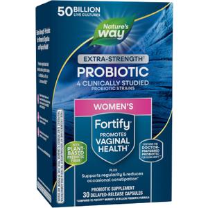 Nature's Way Women's Extra Strength(1) Fortify Probiotic 50B Cultures, Supports Digestive, Vaginal & Immune Health*, Plant-Based Prebiotic Fiber, Non-GMO Project Verified, 30 Capsules