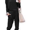 PRETTYGARDEN Women Fall 2 Piece Lounge Outfit Long Sleeve Tops High Waisted Jogger Pants Set Spring Travel Clothes Tracksuit (Black,Medium)