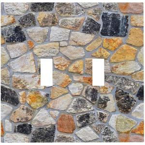 Brown Brick Stone Printed Double Toggle Light Switch Covers Decorative Country Garden 2 Gang Wall Plate Electrical Faceplate Switchplate for Kitchen Bathroom Bedroom Living Room Decor (2-Gang Toggle / 5 x 4.9 IN)