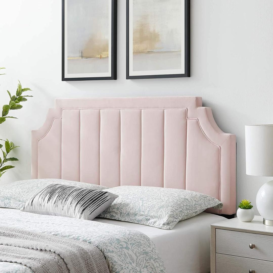 Modway Alyona Channel Tufted Performance Velvet Full/Queen Headboard in Pink