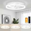 VOLISUN Low Profile Ceiling Fans with Light and Remote,19.7in Modern Bladeless Ceiling Fan with Lights,3000K-6500K Dimmable Flush Mount LED Fan Light,White Fandelier Ceiling Fans for Bedroom