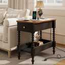 YOSHOOT Farmhouse End Table with Charging Station - Narrow Side Table for Living Room Bedroom Small Space, Wood Nightstand with Drawer and Power Outlets, Black (23.6"d X 17.7"w X 23.6"h)