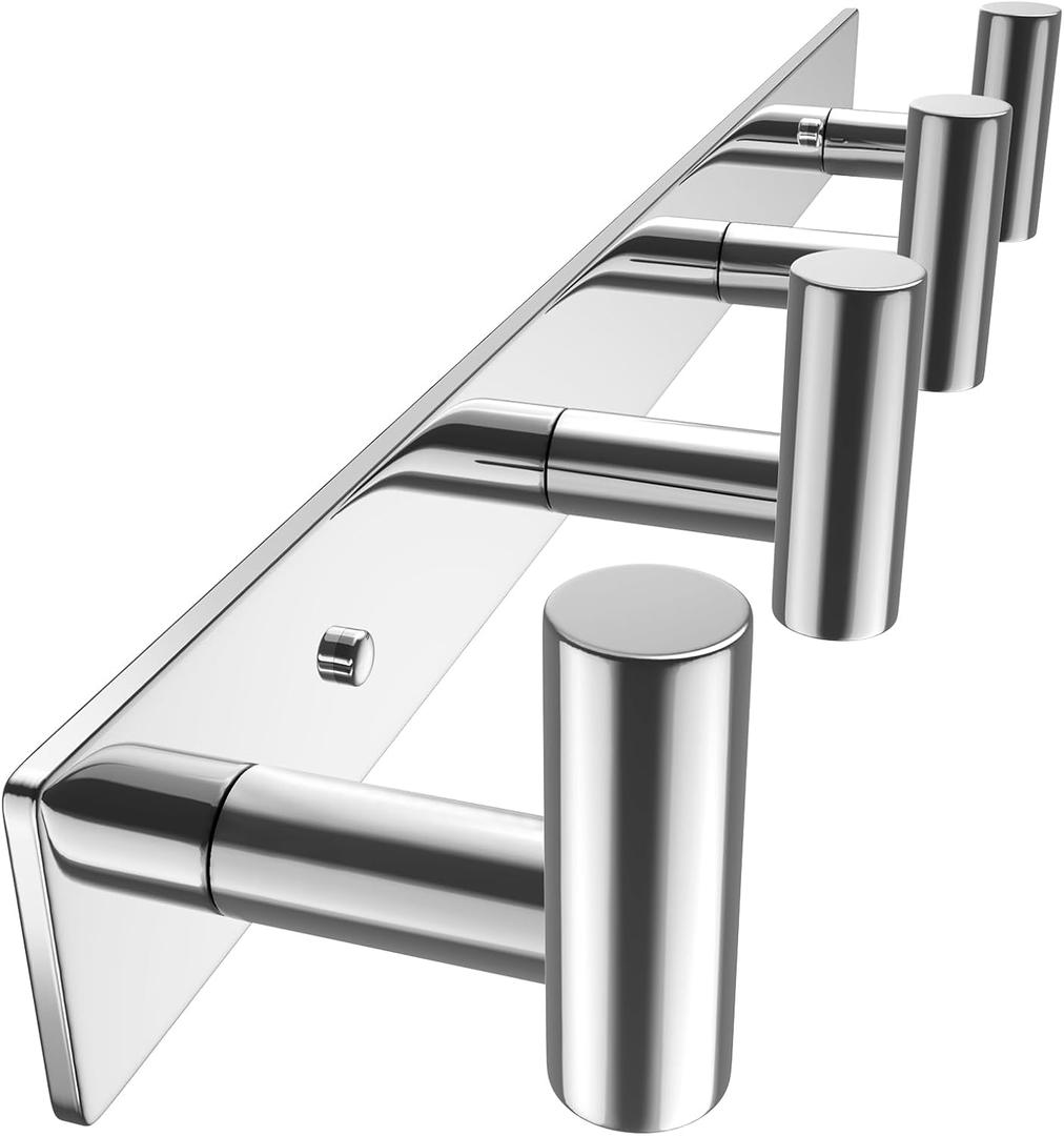 VAEHOLD Hat and Coat Wall Mount Rack - Hooks for Robes, Bags, Keys, and Towels - Bathroom Towel Hanger Organizer (Polished Chrome, T Shape 4 Hooks 1 Pack)
