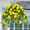 Waipfaru Artificial Hanging Plants Outdoors, Fake Hanging Flowers with Basket, Faux Vine Bougainvillea for Urn Fillers Front Porch Patio Outside Summer Decor (Yellow)