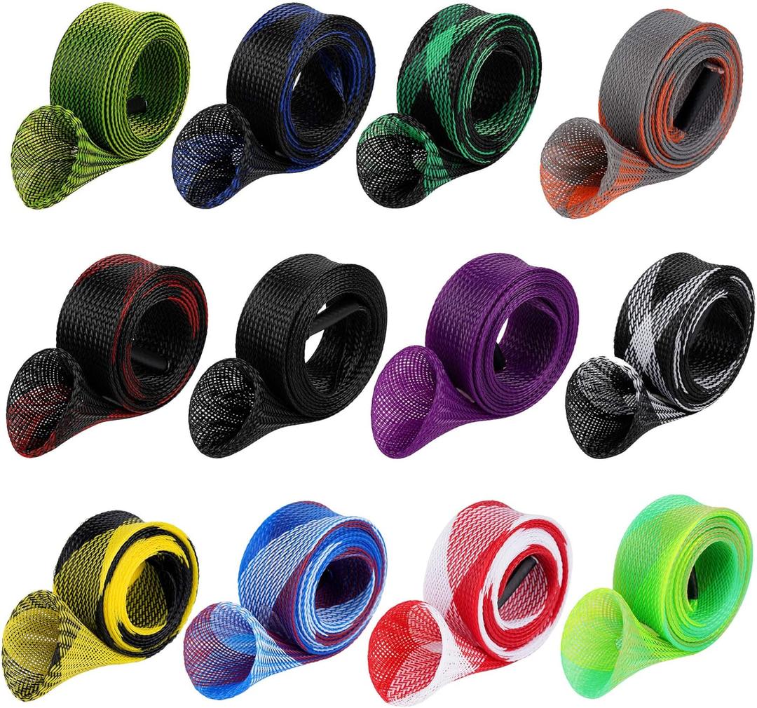 12Pcs Rod Sock Fishing Rod Sleeve, Cover Braided Mesh Rod Protector Pole Gloves Fishing Tools. Flat or Pointed End/Spinning or Casting. for Casting Sea Fishing Rod/Spinning
