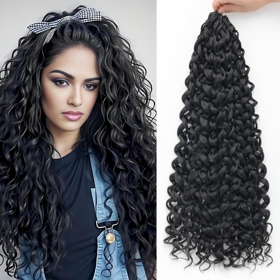 18 Inch Pre Looped Crochet Hair for Black WomenGogo Curl Curly Crochet Hair with Deep/Water/Ocean Wave Texture, Lightweight Synthetic Hair, Easy Install, Natural Look (8 Packs, 1B)