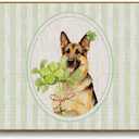 St. Patrick's Day German Shepherd Doormat, Irish Shamrock German Shepherd Dog Door Mat for Inside Outside Entrance Porch, Green Striped Clover Dog Welcome Mats, 17x30 Inches