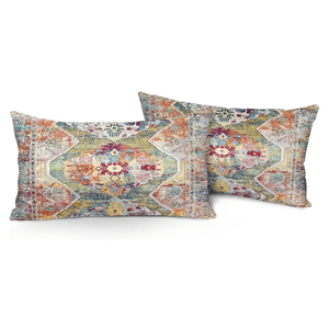 Set of 2 Boho Pillow Covers 12"x20" Blue Bohemian Carpet Double Sided Pattern Linen Pillowcases Cushion Cover for Farmhouse Couch Sofa Bed Decorative, Only Pillowcase