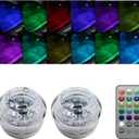 2PCS Mini Submersible LED Lights for Car, Waterproof Underwater Flameless Accent Light with Remote Control, Battery Operated Multicolor Changing Light for Vehicle Interior