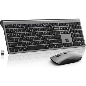 Wireless Mouse and Keyboard Combo, Silent Full-Size Computer Keyboard with Calculator Button, 2400 DPI Mouse, Quiet Click, Slim Cordless USB Set for Laptop PC Windows Mac - Space Grey