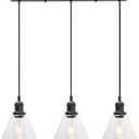 Phansthy Industrial 3-Light Pendant Light, Adjustable Hanging Light Fixture with Clear Glass Shade, 3-Lights Kitchen Island Chandelier E26 Base (Black)