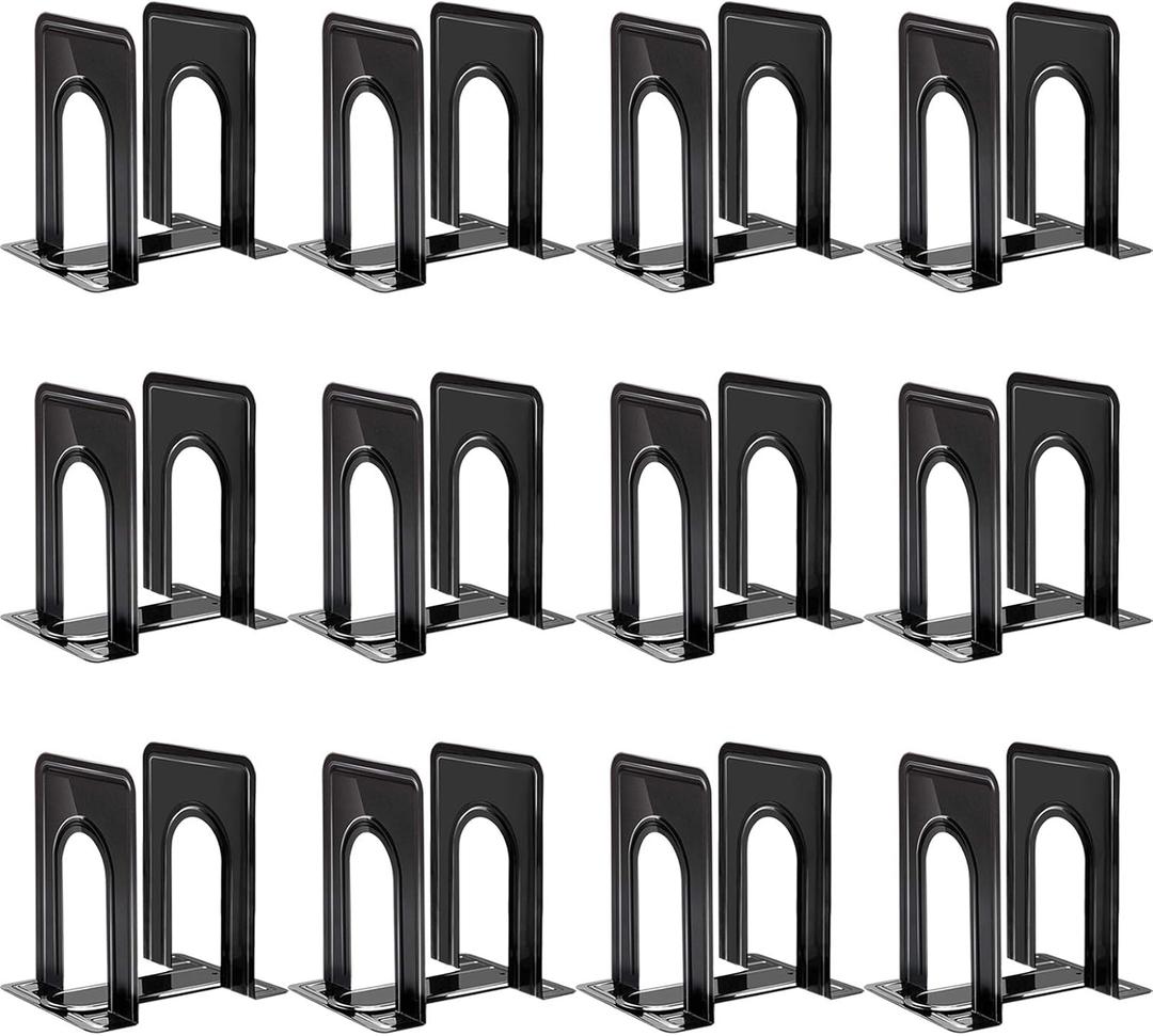 HappyHapi Book Ends, Bookends for Shelves, 24pcs Metal Bookends, Book Ends for Heavy Books Holders for Office Home Library Book Ends Supports, Book Ends to Hold Books Heavy Duty