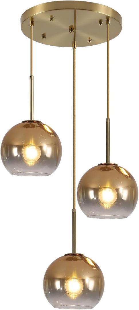KCO Lighting 3 Light Globe Cluster Pendant Light Modern Glass Cluster Chandelier Gold Glass Pendant Light Fixture Mid Century Dining Room Chandelier Multi Pendant Light Fixture, 20cm*3