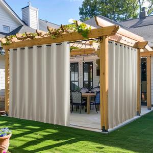 NICETOWN 2 Panels Outdoor Curtains for Patio Waterproof & Windproof, Extra Wide Grommet & Back Tab on Top & Bottom Thermal Insulated Sun Blocking Drapes with Rope for Deck, Natural, W100 x L84 NICETOWN 2 Panels Outdoor Curtains for Patio Waterproof & Windproof, Extra Wide Grommet & Back Tab on Top & Bottom Thermal Insulated Sun Blocking Drapes with Rope for Deck, Natural, W100 x L84