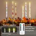 Silverstro Fall Decor LED Taper Candles with Remote Control & Timer Function, Embossed Autumn Maple Leaf Design Flameless Taper Candles for Home Party Autumn Decorations, Set of 2