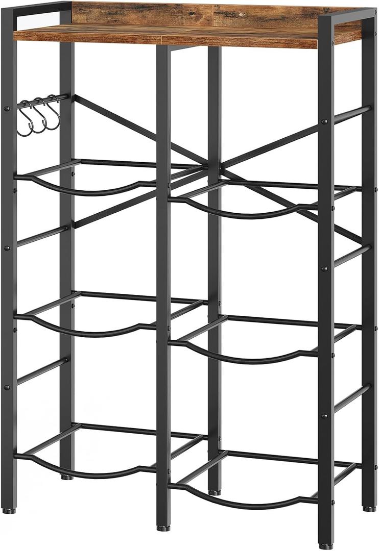 HOOBRO 5 Gallon Water Jug Holder 6 Bottles, Water Jug Rack, 3 Tier Water Bottle Holder with X-Shape Reinforcement, for Kitchen, Living Room, Office, Rustic Brown and Black BF03ST01