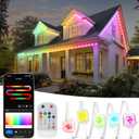 32ft Multicolor RGB LED Eaves Lights, 25 LED, Smart App & Remote Control, IP67 Waterproof, Permanent Outdoor Lights for Garden, Holiday, Christmas