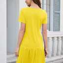 Alaster Queen Womens 2025 Summer T Shirt Pleated Dress Short Sleeve Casual Swing Tunic Dress with Pockets (Yellow, S)
