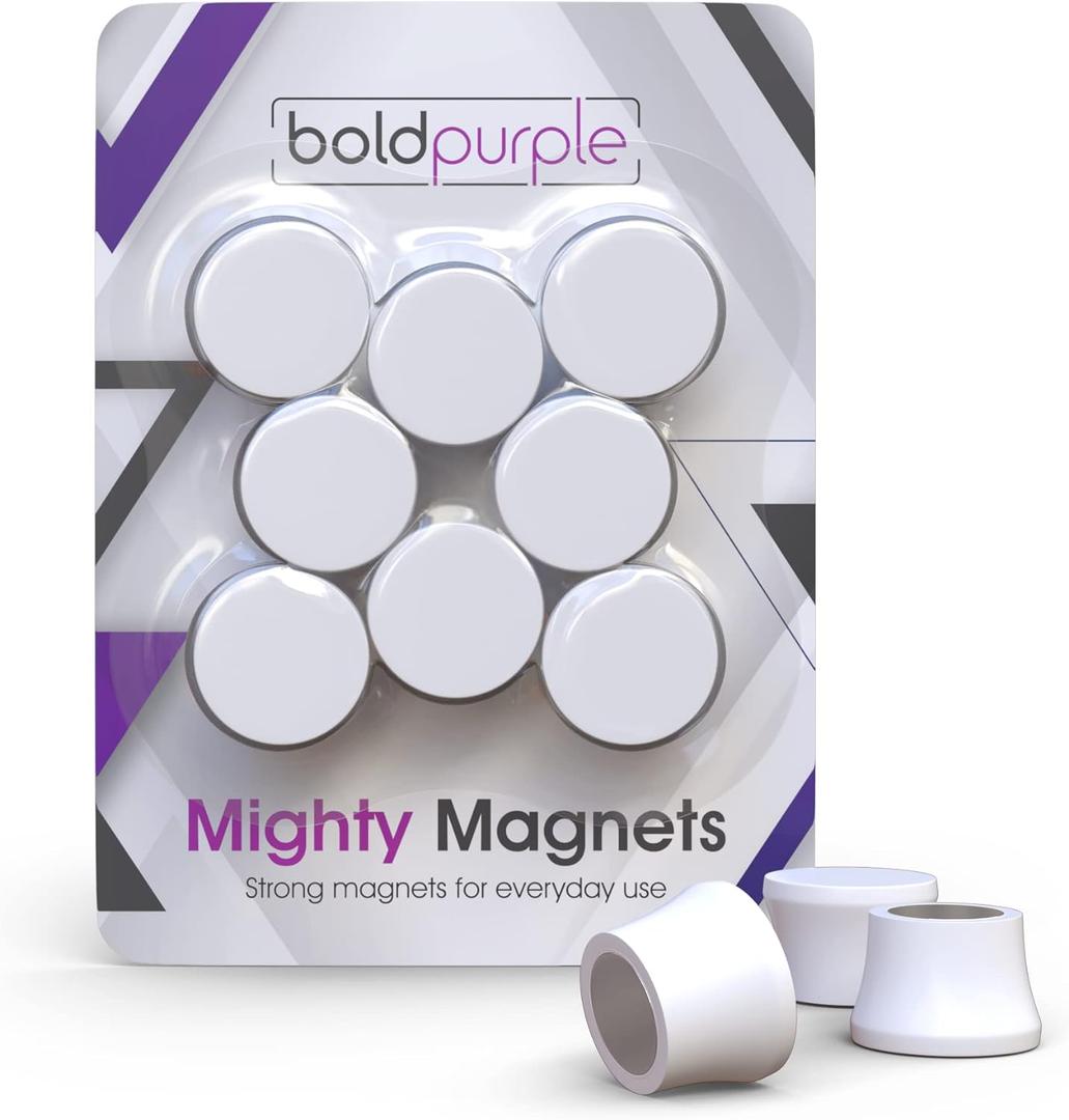 8 Extra Strong Magnets. White Color. for Glass Boards, White Boards and Fridges.