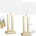 Nightstand Table Lamps for Bedrooms Set of 2 - Touch Bedside Lamp with USB C+A, 3 Way Dimmable Living Room Lamps for End Tables Set of 2(White&Gold) (Medium(19.6in))