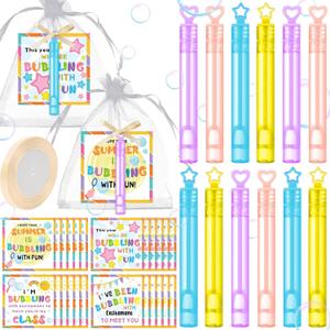 36 Set Back to School Gifts for Students Include 36 Pcs 4.1'' x 0.47'' Bubble Wands with Bubble Solution 36 Welcome Card 36 Pcs Drawstring Bags for Classroom Party