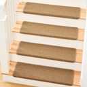 MBIGM Bullnose Non-Slip Stair Treads w/Reusable Adhesive 14 Pack 9.5" x 30" Wooden Steps Protection - TPU Backing with Steel Reinforcement - Anti-Slip Solution Knitted Camel Non Slip Stair Tread